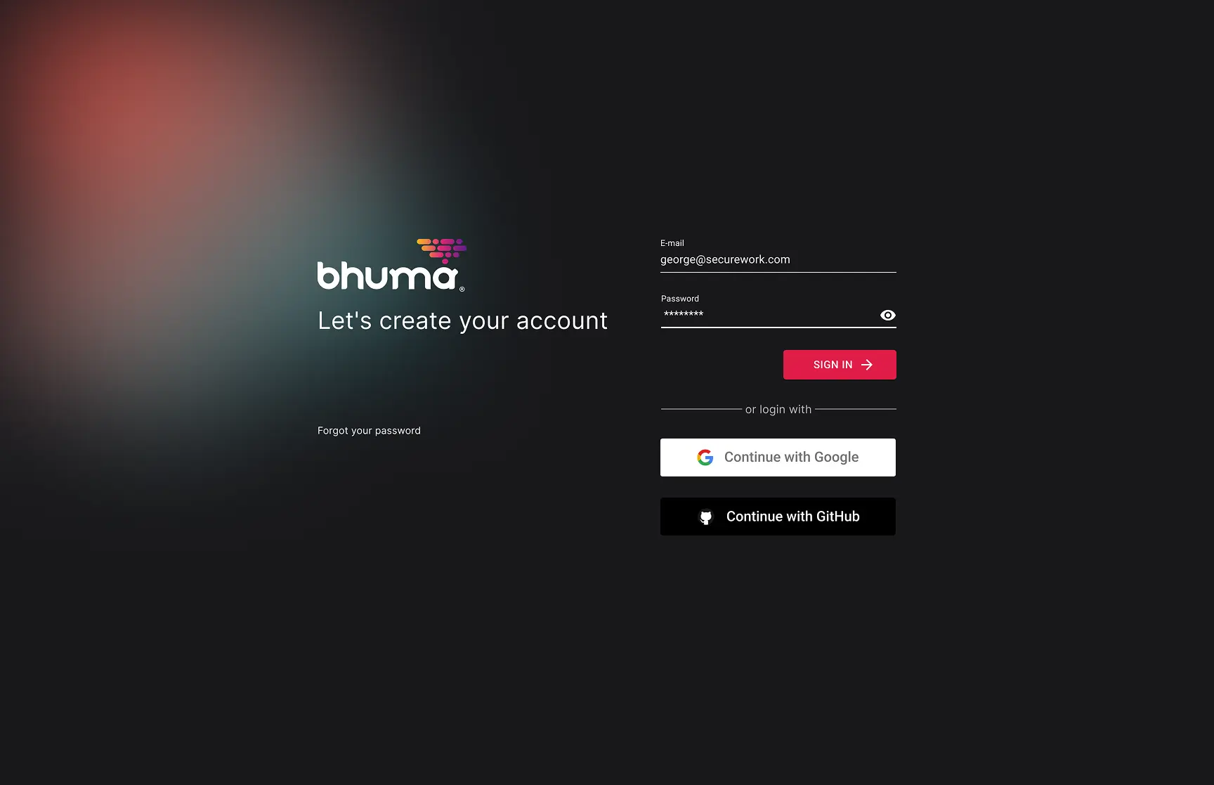 Interfaz de Login de Bhuma