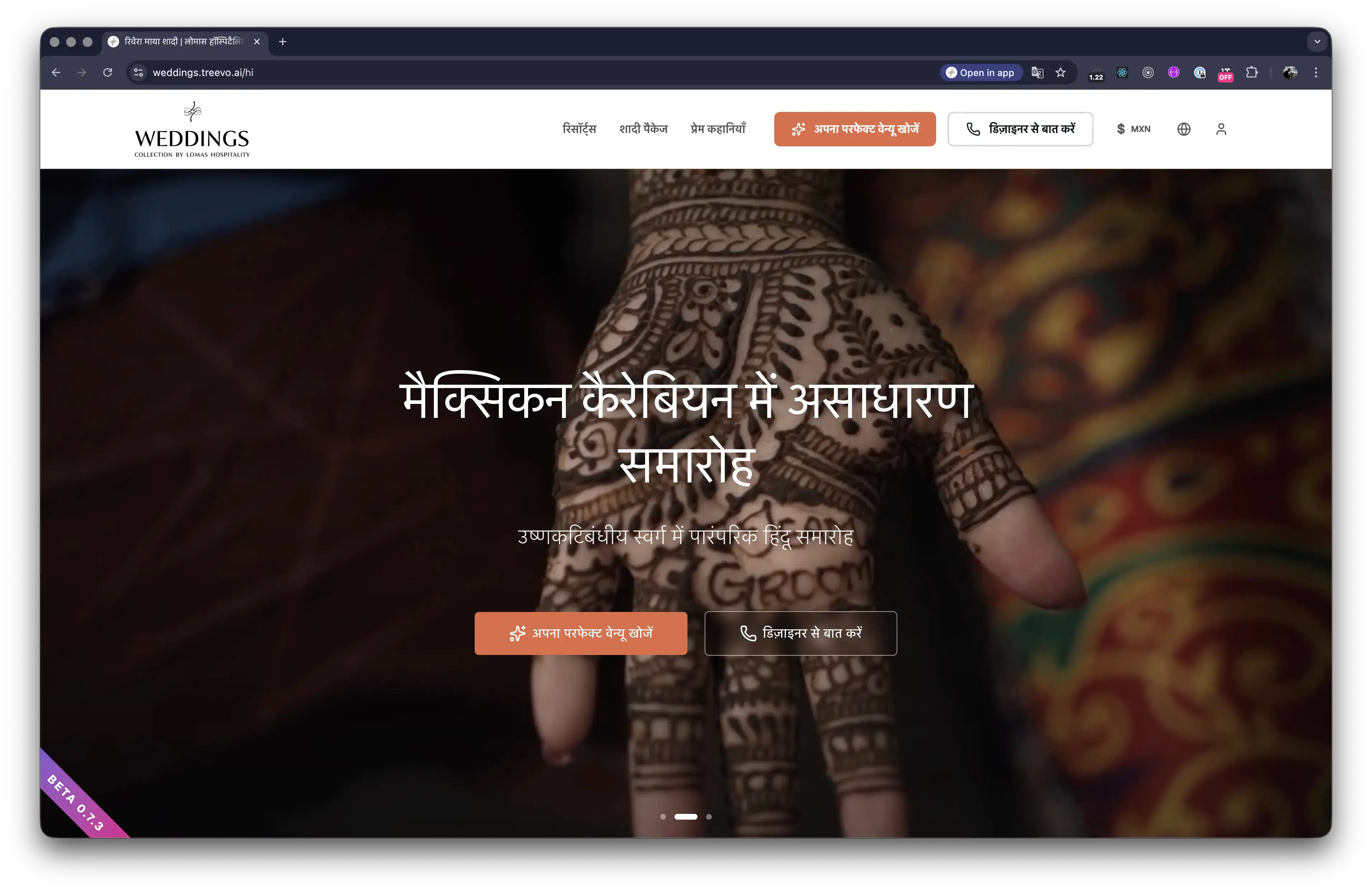 Landing page de Weddings Collections con hero de video y diseño premium